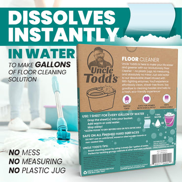 Uncle Todd's 2-Pack Ultra Concentrated Floor Cleaner For Mopping: 60 Natural, 100% Dissolvable Sheets for Mopping – Hardwood & Wood Floor Cleaner with Filth-Fighting Enzymes, Plastic-Free Packaging