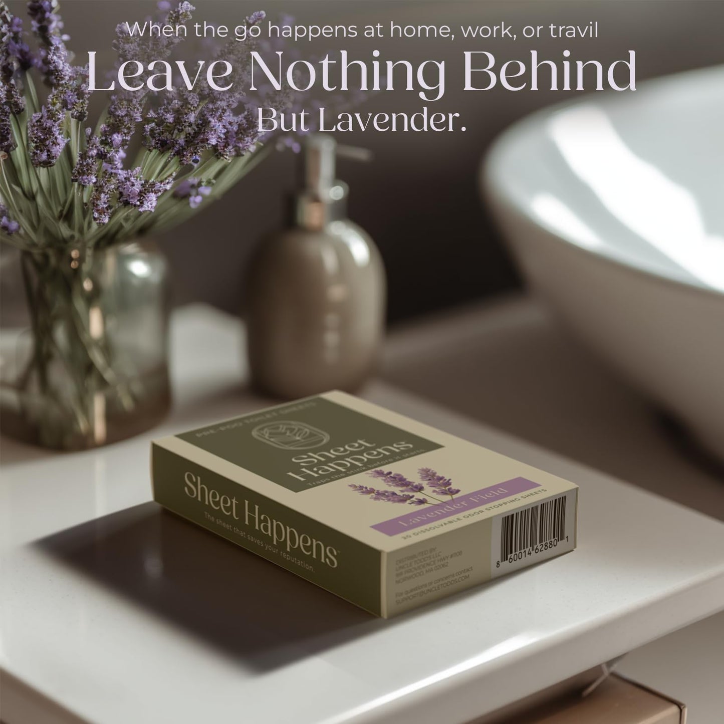 Sheet Happens Pre-Poo Toilet Sheets, Lavender Field Scent, 2 Pack, 40 Dissolvable Odor Stopping Sheets, Septic Safe