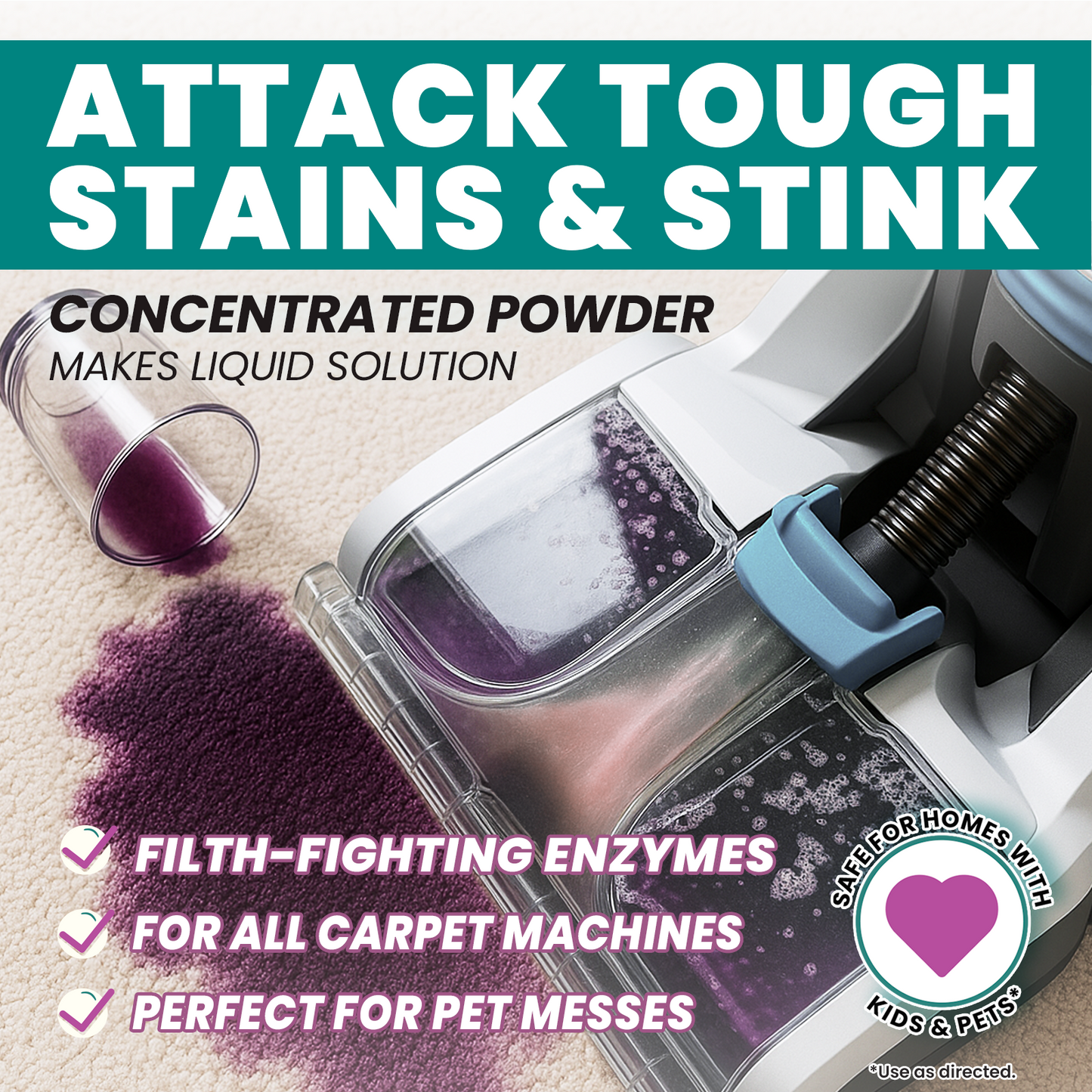 Uncle Todd's Carpet Cleaner Powder for Machines | Makes 30 Gallons of Carpet Cleaner Solution | Enzyme Formula Carpet Deodorizer | Removes Pet Odors & Stains | Safe for Carpets, Rugs & Upholstery