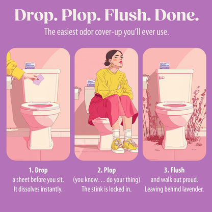 Sheet Happens Pre-Poo Toilet Sheets, Lavender Field Scent, 2 Pack, 40 Dissolvable Odor Stopping Sheets, Septic Safe - Purple Box