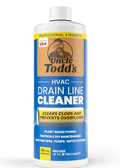 Uncle Todd's HVAC Drain Line Cleaner – Bleach-Free, Fast-Acting, Long-Lasting Solution for Tough Clogs & Buildup. Up to 8 Months Supply