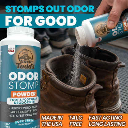 Uncle Todd's 3-in-1 Foot Powder - Controls Sweat, Removes Odor & Keeps Feet Cool - Talc-Free Shoe Deodorizer (7oz) - Fast Acting Foot Powder for Smelly feet for Men, Women, Athletes - Made in USA