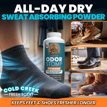 Uncle Todd's 3-in-1 Foot Powder - Controls Sweat, Removes Odor & Keeps Feet Cool - Talc-Free Shoe Deodorizer (7oz) - Fast Acting Foot Powder for Smelly feet for Men, Women, Athletes - Made in USA