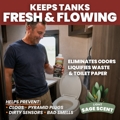 Uncle Todd's 16 oz RV Black Tank Treatment - Sage Scent Liquid, 8 RV Toilet Treatments, Camper Holding Tank Cleaner - Deodorizer for Black/Gray Tanks, Sensor Cleaner, Made in USA - Digests Waste Fast